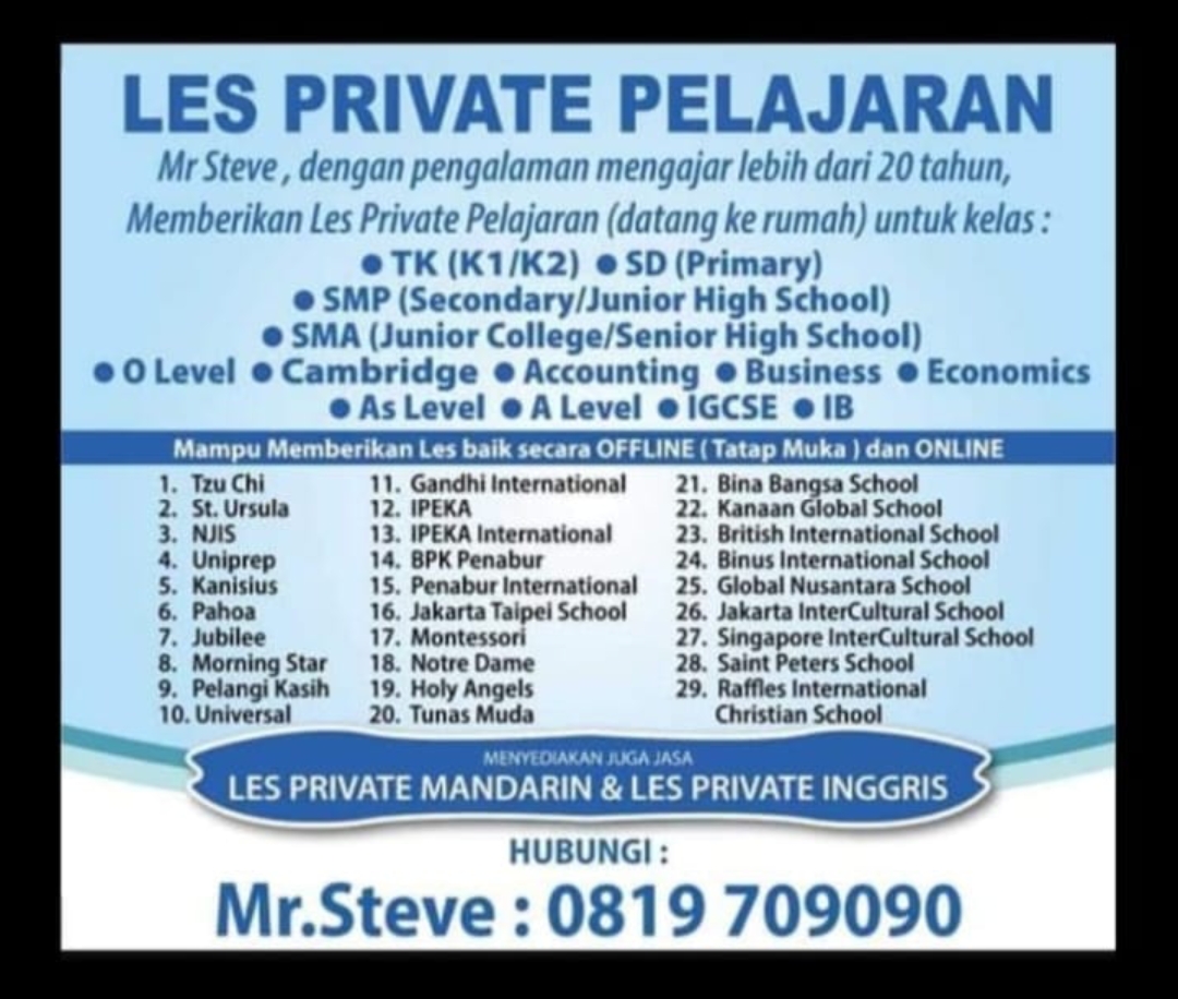 Les Privat, Bimbel Les Privat Terdekat Jakarta, Guru Les Privat Steven Les Privat Jakarta, Bimbel Les Privat, Les Privat SD SMP SMA Indonesia
